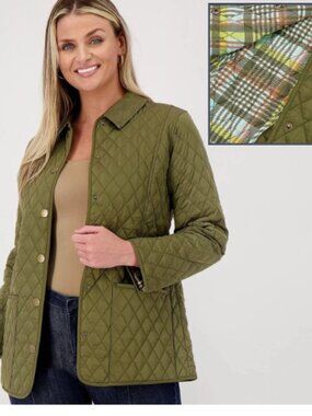 Joan Rivers Quilted Barn Jacket with Plaid Lining-Dark Olive-XXS-NEW-A515218